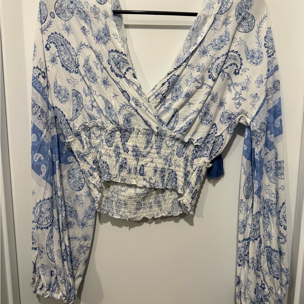 Surf Gypsy Blue and White Paisley Blouse